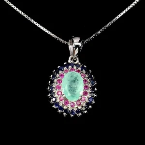 925 Sterling Silver Earrings Oval Emerald 7x5mm Ruby Sapphire Gemstone 18inches - Picture 1 of 13