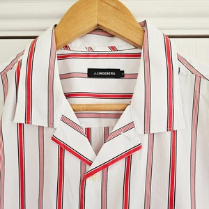 J.Lindeberg Shirt Mens Size XL White & Red Short Sleeve Button Down 100% Cotton - Picture 1 of 11