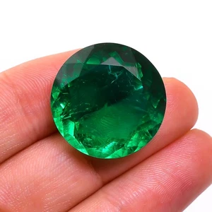 40 CT LAB GROWN EMERALD RUSSIAN GREEN ROUND GEMSTONE GIFT  24X24X13 mm - Picture 1 of 4