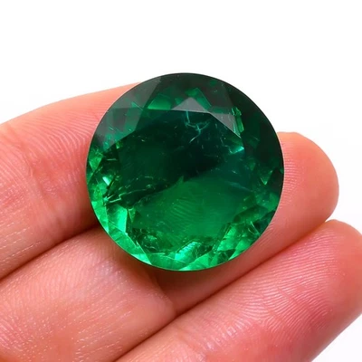 40 CT LAB GROWN EMERALD RUSSIAN GREEN ROUND GEMSTONE GIFT  24X24X13 mm - Image 1 of 4