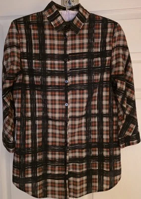 Blusa Burberry Brit Talla S Cuello Abotonado Ajustable Larga Slv Negra Roja Beige Cuadros Foto 1 de 4