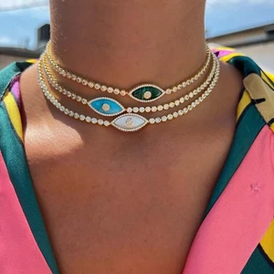 18K True Gold Evil Eye Pendant Electroplated Opal Zircon Necklace  Girlfriend - Picture 1 of 19