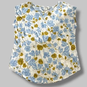 Joie 100% Leinen Blumen Bluse Oberteil Damen Gr. M Blau Gelb Kurzarm - Bild 1 von 4