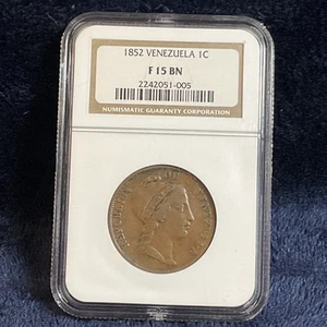 1852 Venezuela 1 Centavo NGC F15 BN - Bild 1 von 4