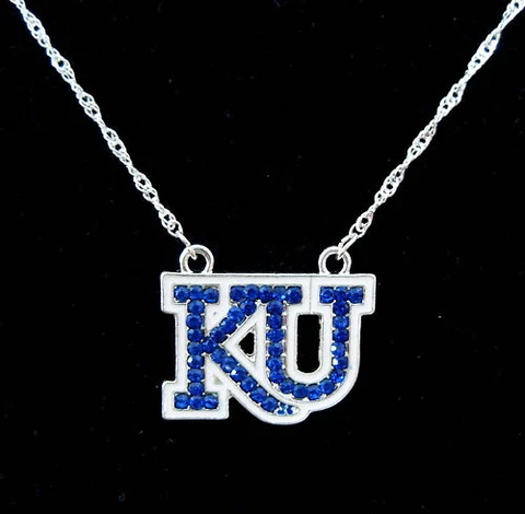 University of KANSAS KU JAYHAWKS Blue Crystal Pendant NECKLACE basketball fans! Cover
