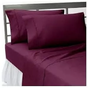 Wine Solid 4 Pc Bed Sheet Set Choose Size's 1000 Thread Count 100% Egyp Cotton - Picture 1 of 1