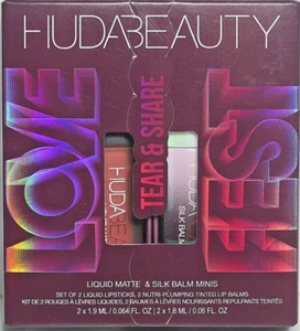 HUDA Beauty Lovefest Tear & Share Lip Quad- 2 Liquid Matte 2 Silk Balm sealed - Picture 1 of 3