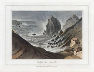 Antigua aguatinta original MULLYAN (Mullion) COVE 1823 Cornwall William Daniell - Imagen 1 de 1