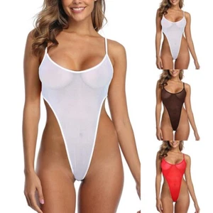 Womens Sexy Sheer See Through Lingerie High Cut Bodysuit Thong Leotard Nightwear - Picture 1 of 8