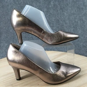 Clarks Heels Womens 7.5 Pointed Casual Pumps M20701 Gold Faux Leather Slip On - Picture 1 of 18