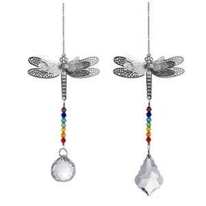 LONGWIN Set 2 Dragonfly Crystal Prisms Suncatcher Handmade Pendant Garden Decor - Picture 1 of 9