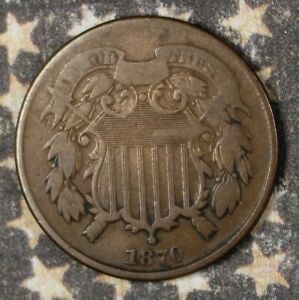 1870 2 CENT PIECE COPPER COLLECTOR COIN FREE SHIPPING