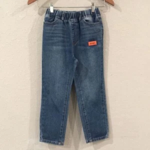 Shein Boys Sz 7 Jeans Blue Pull On Tapered Sport Patch Denim Retro Street Urban - Picture 1 of 9