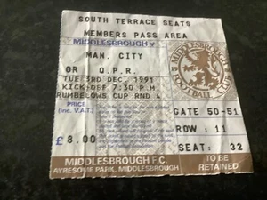 Members Ticket Stub Match ticket Middlesbrough V Man City 29.10.91 Rumbelows cup - Picture 1 of 1