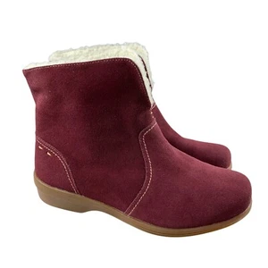 Spenco Women's Sun Valley Booties 9.5D Burgundy Leather Sherpa Lined Boot - Picture 1 of 14