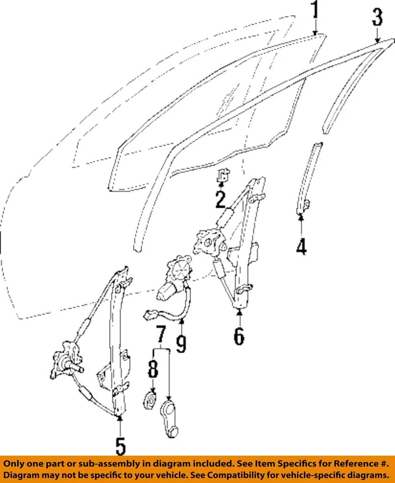 Regulador puerta delantera-ventana MITSUBISHI OEM 97-02 Mirage MR186733 Foto 1 de 1