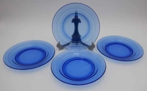 COBALT / Ritz BLUE MODERNTONE by HAZEL ATLAS Set of 4 SALAD PLATES 7" 1930s - Picture 1 of 4