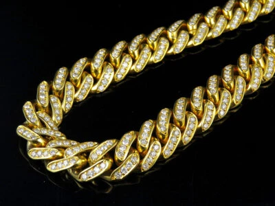 男式 10k 黄金迈阿密古巴链真钻石项链链 28.75 克拉 30 — 第 1/4 张图片