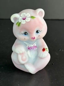 Fenton Blue Burmese Sitting Bear HP Flower Ladybug Figurine - Picture 1 of 8