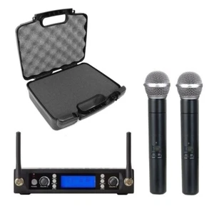 Sistema de micrófono vocal de radio inalámbrico UHF micrófono de mano doble con estuche de transporte - Imagen 1 de 3