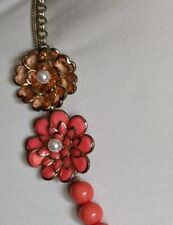 Robert Rose Pink Flower Gold Tone Chain Asymmetric Fashion Statement Necklace