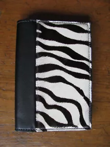 Black Water Buffalo Calf w/ Zebra Design Hair-On Cowhide Portfolio 5.5 x 8" USA - Picture 1 of 6
