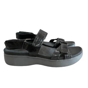 Vionic Women’s 9.5 Nuala Black Embossed Wedge Sunrise Adjustable Sandal - Picture 1 of 7