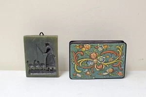 Vintage Wax Springerle Mold~ Woman w ducks~ + Norway Decorative Matchbox - Picture 1 of 5