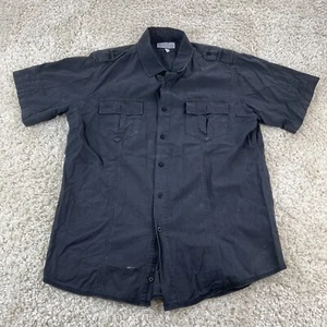 Sovereign Code mens large short sleeve solid black button up collared shirt - Picture 1 of 7