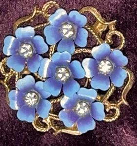 Wandelbare Brosche Avon Vintage blau Vergissmeinnicht Blüte Kaution Emaille Strass - Bild 1 von 4