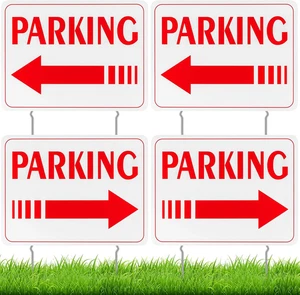 4 Pcs Event Parking Sign with Stake, with Directional Arrows 12 X 16 Inch Double - Picture 1 of 12