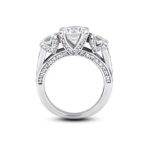 3 1/4ct F SI2 Round Natural Diamonds 18k Vintage Style Three-Stone Ring - Picture 1 of 4