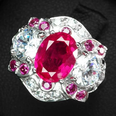 Charming Red Rubellite Tourmaline Oval 1.25Ct 925 Sterling Silver Handmade Rings - Image 1 of 4