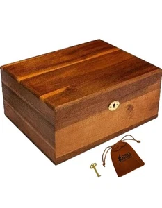 Aufbewahrungsbox aus Holz mit Klappdeckel und abschließbarem Schlüssel - große Premium Akazie Keepsa - Bild 1 von 17