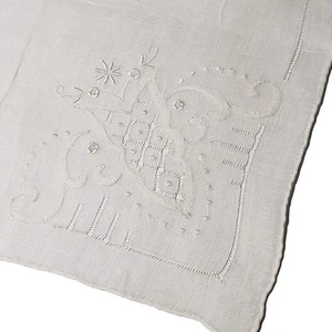 VTG HANKIE WHITE BUTTERFLY OWL EMBROIDERED POCKET SCARF BRIDAL WEDDING - Picture 1 of 11
