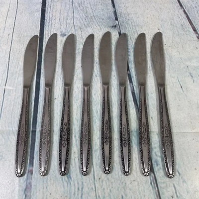 8 Interpur INR3 Cottage Rose Stainless Steel Solid Knives Flatware Korea 8.25" - Image 1 of 4