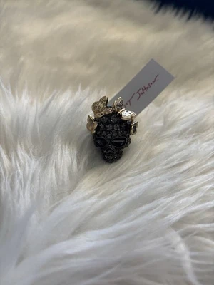 Anillo Calavera Esqueleto Betsey Johnson Cristal Hematita Negro Tono Dorado Mariposa Foto 1 de 3