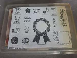 Stampin' Up! Juego de estampillas de goma montadas en madera 1999 WAY TO GO TEACHER AWARDS RETIRADAS - Imagen 1 de 2