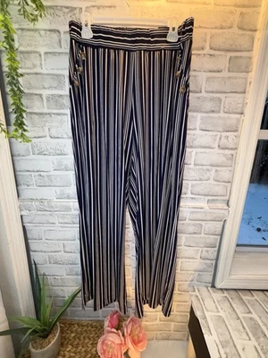 Pantalones para mujer Robert Louis pantalones talla L azul blanco a rayas cintura elástica Foto 1 de 4