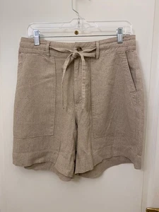 Excellent Universal Thread Tan Beige Linen Blend Shorts Elastic Waist Size 8 - Picture 1 of 5