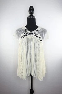 Free People Cream Boho Flowy Lace Top, Women's Large L - Foto 1 di 6