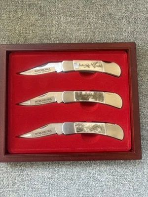 Juego de 3 navajas de bolsillo Winchester edición limitada 2007 Wildlife Ed en estuche de madera Foto 1 de 3