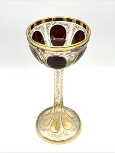 Bohemian Czech Moser Ruby Cut Glass Cabochon Listovane 8 3/4" Goblet - Picture 1 of 18