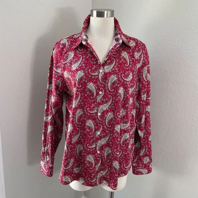 Blusa Top Chaps Para Mujer XL Roja Cachemira Abotonada Sin Hierro Camisa Manga Larga Foto 1 de 4