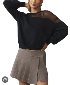 Maeve Women's Asymmetrical Tulle of Shoulder Black Sweatshirt Size L NWT - Picture 1 of 11
