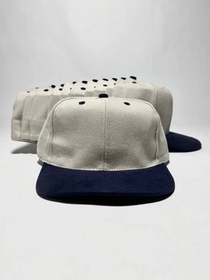 Vintage Otto Brass Buckle Adjustable Strap Blank Cap 90s Deadstock-Navy/Stn Gray - Image 1 of 4