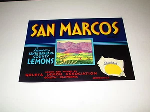1940s ORIGINAL VTG San Marcos Sunkist Lemons Crate Label Goleta CA BEAUTIFUL! - Picture 1 of 1