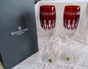 Waterford Crystal, Clarendon Ruby Red Champagne Flute/Glass SetOf2 +Box (3avail) - Picture 1 of 13