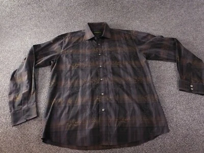 Inserch Mens Shirt Large purple paisley plaid jacquard cotton icon button up - Image 1 of 4