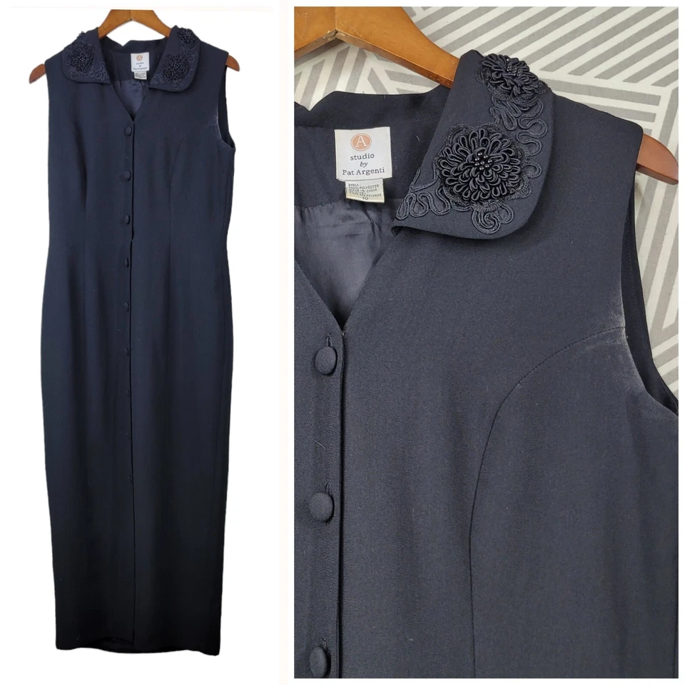 Studio Dress Size 10 Evening Cocktail Embroidered Collar LBD Special Event Maxi - Image 1 of 4